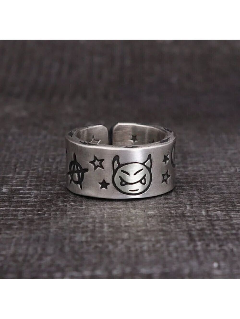 925 Sterling Cartoon Devil Face Boho Ring (Silver Face) #1354